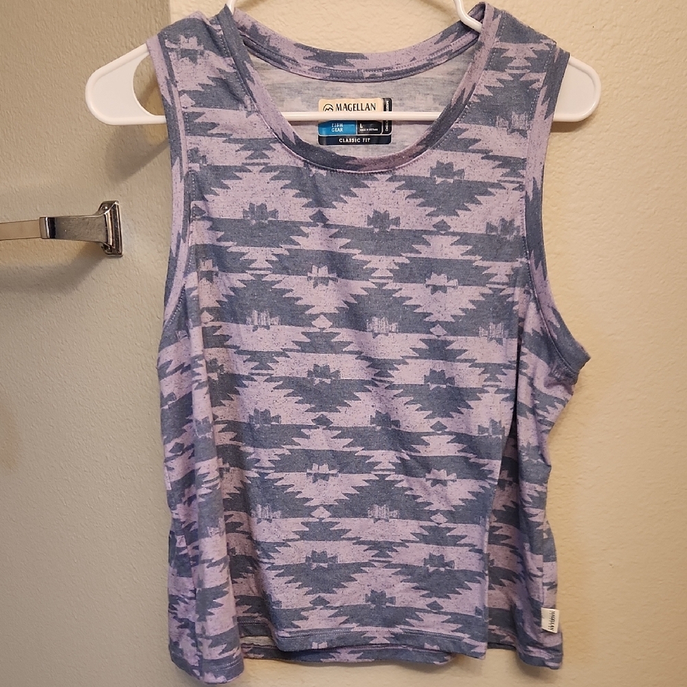 Magellan Outdoors Blue and Purple Patterned Tank Top